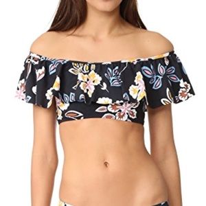 Tory Burch Blk Floral Ruffle Hopewell bikini top